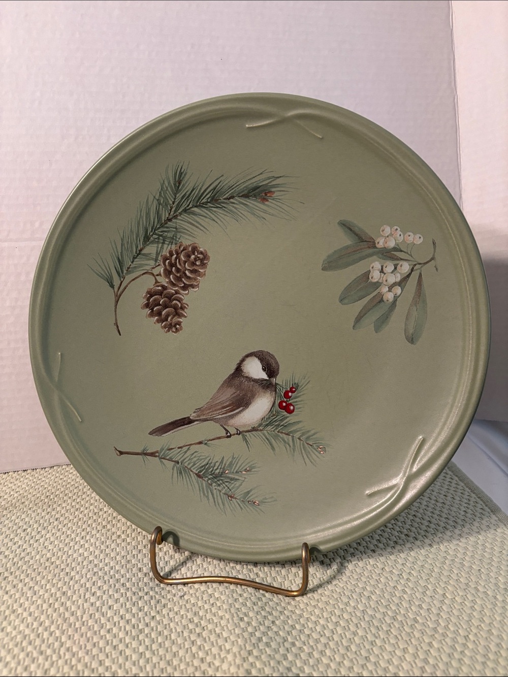 Pftazgraff Portfolio Winterwood Made in USA Green 11” Dinner Plate Discontinued